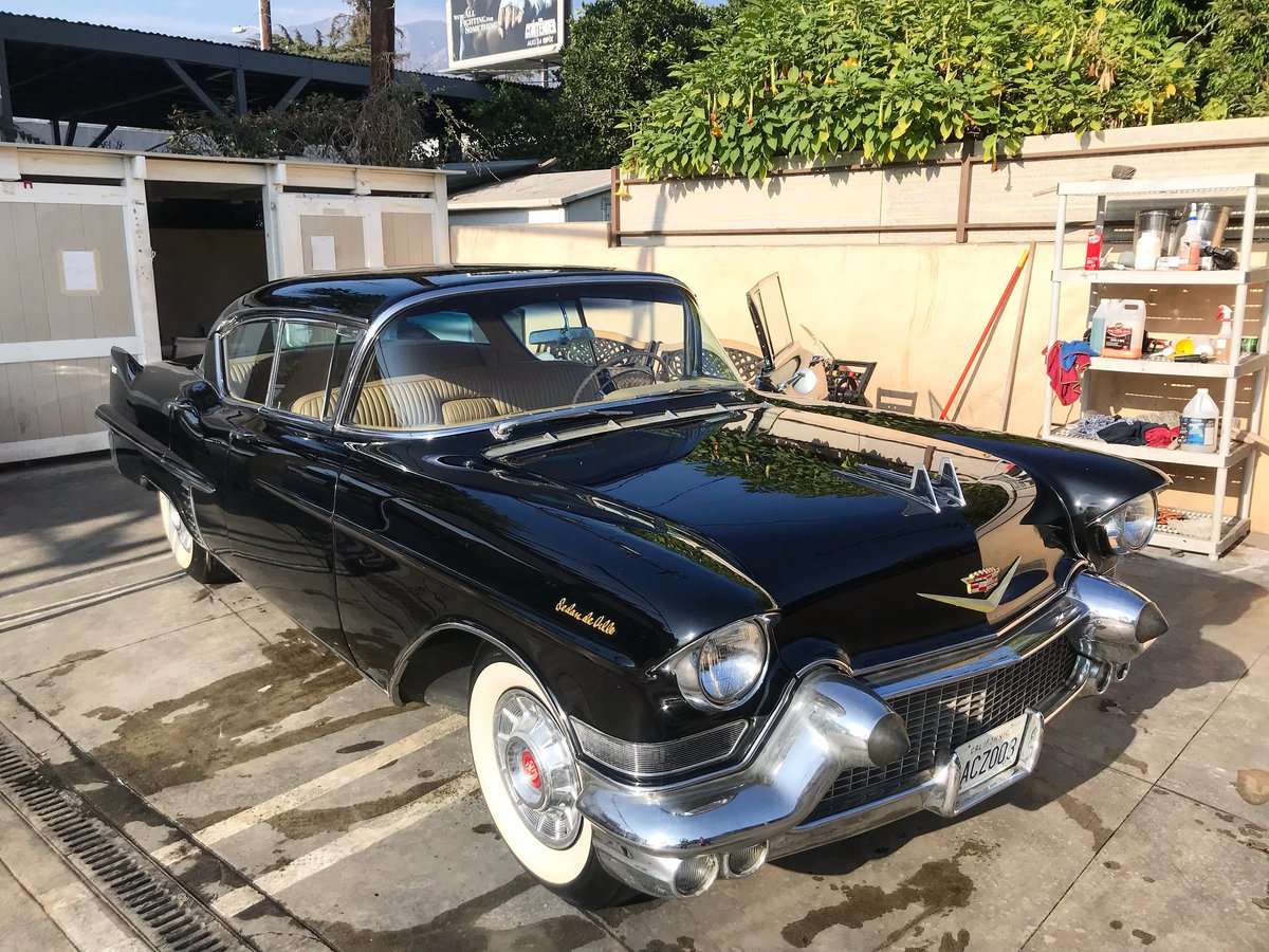 Black 1957 Cadillac Sedan de Ville detailed at Fair Oaks Car Wash in Altadena