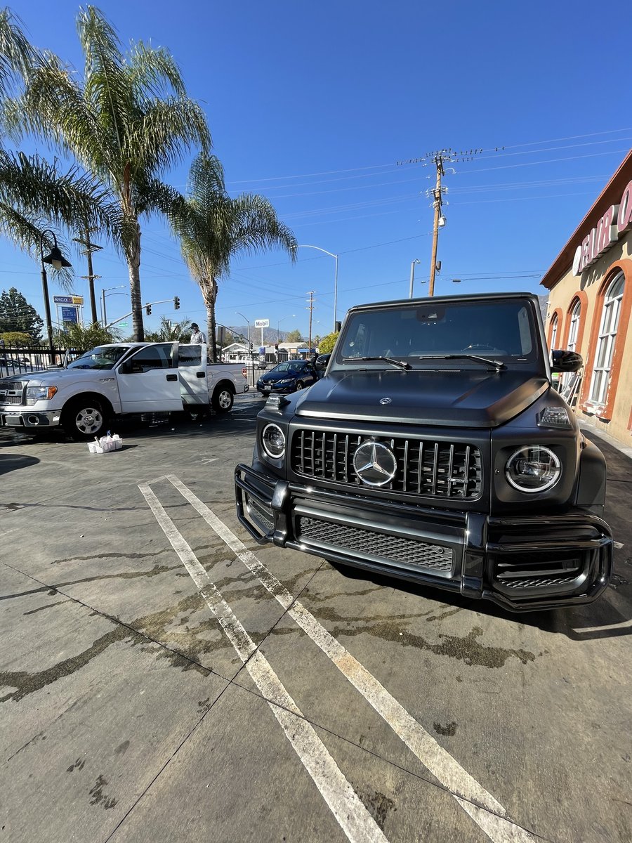 Matte black Mercedes-AMG G63 at Fair Oaks Car Wash in Altadena